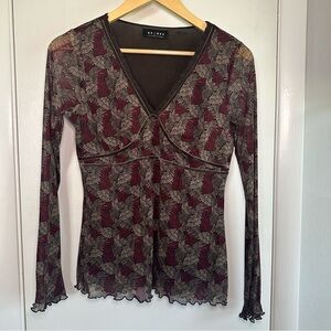 Axcess Y2K Long Sleeve Sheer Top. Size: Medium.